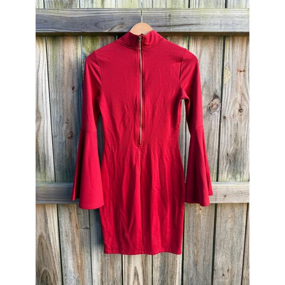 Y2K Vintage Red Bell Sleeve Dress Bodycon Date Night - Picture 9 of 10